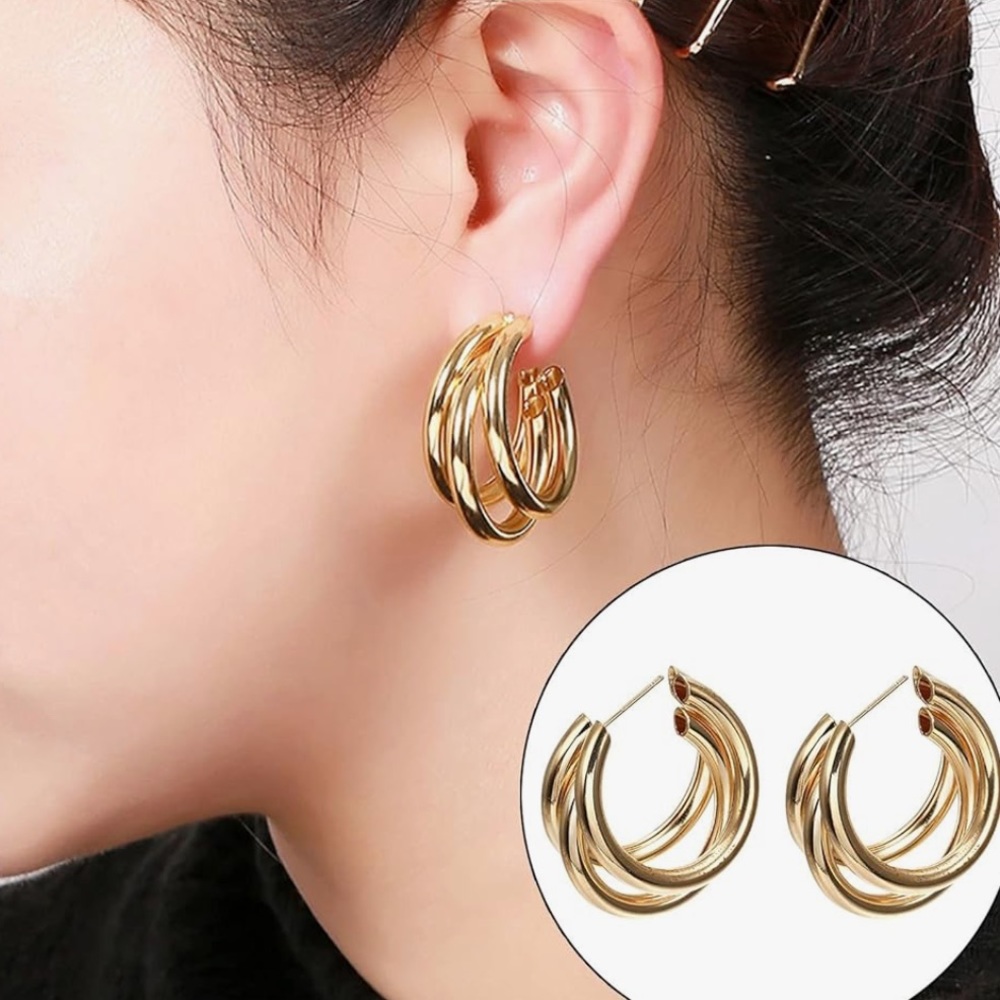Golden Trendy Hoop Earrings
